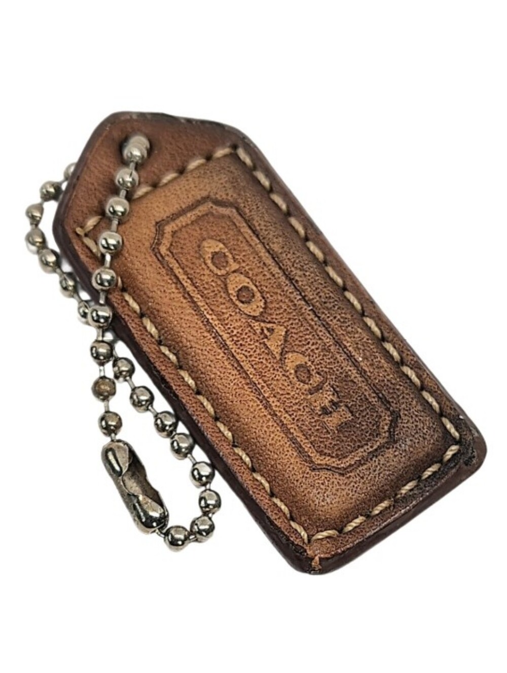 🚬 Vintage Y2K 2" Coach Cigar Brown Leather Hangtag Bag Fob Purse Charm Keychain